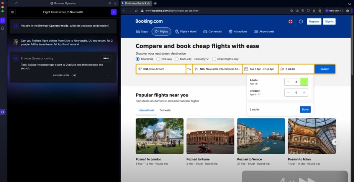 ホテルの予約をBrowser Operatorに頼む様子