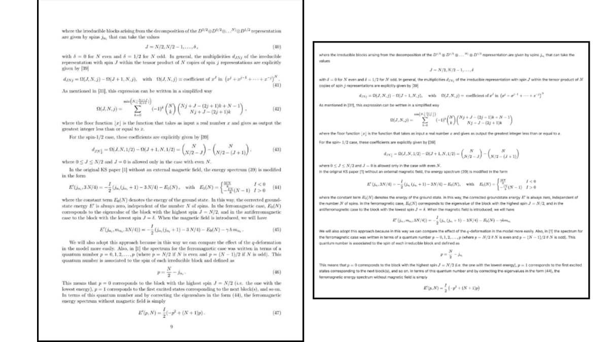 数式ドキュメントのOCR例(左が元ドキュメント、右がOCR)