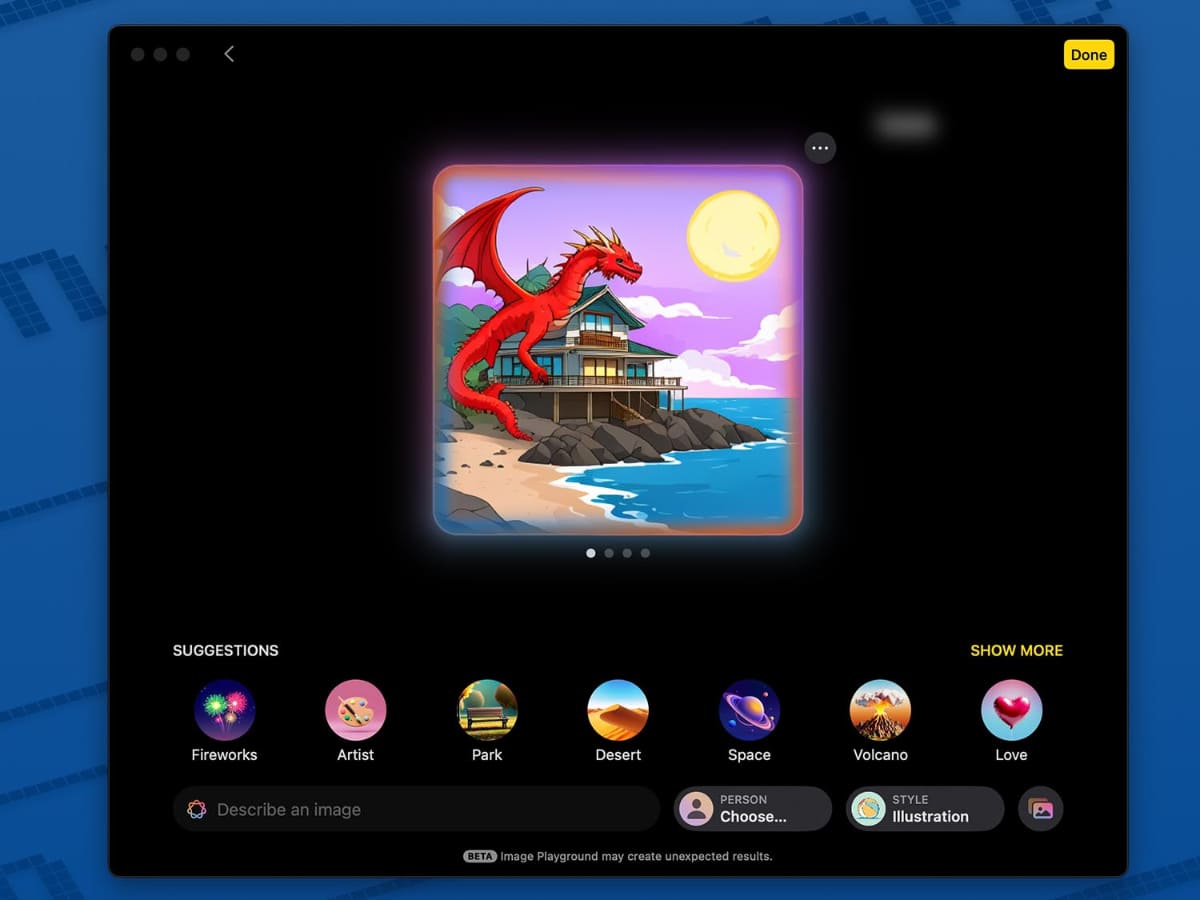 「House at seashore with big dragon」をApple Intelligenceで描くのにかかる時間を計測