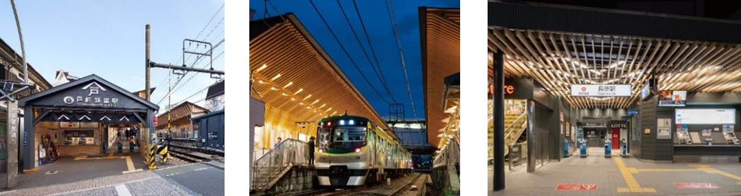 左から、戸越銀座駅(2016年度)、旗の台駅(2019年度)、長原駅(2021年度)