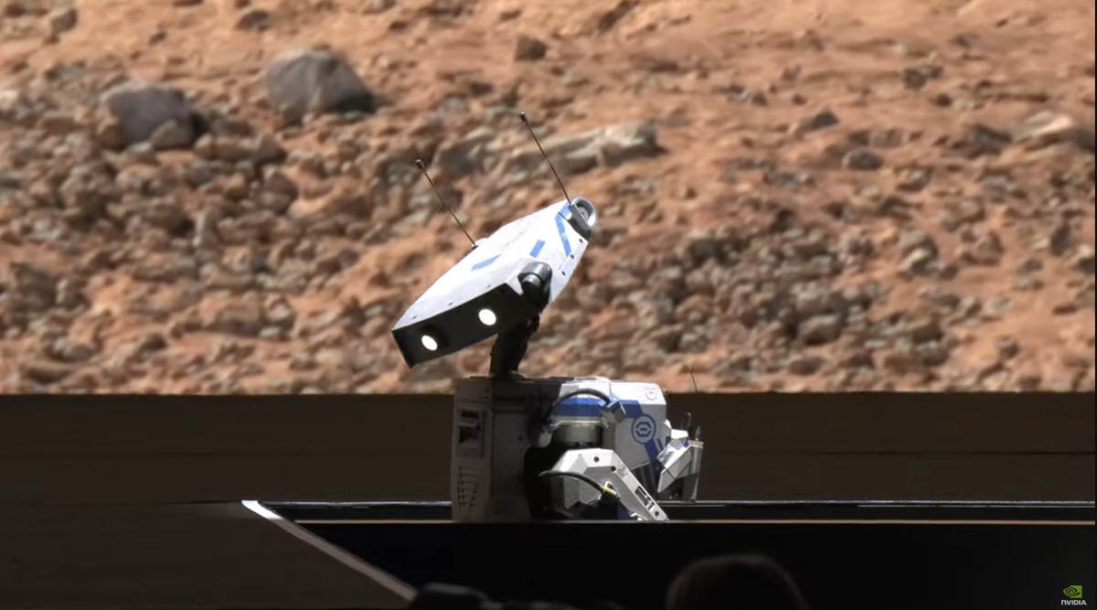 上映された動画からフェードアウトしたBDXドロイドが基調講演会場に登場