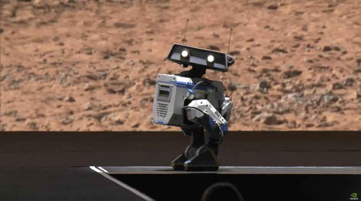 上映された動画からフェードアウトしたBDXドロイドが基調講演会場に登場