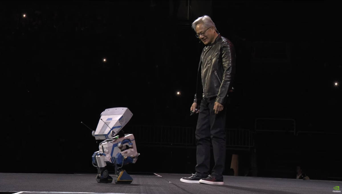 NVIDIAのジェンスン・フアンCEOと掛け合い(?)を披露するBDXドロイド