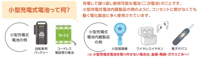 小型充電式電池を使用した製品例