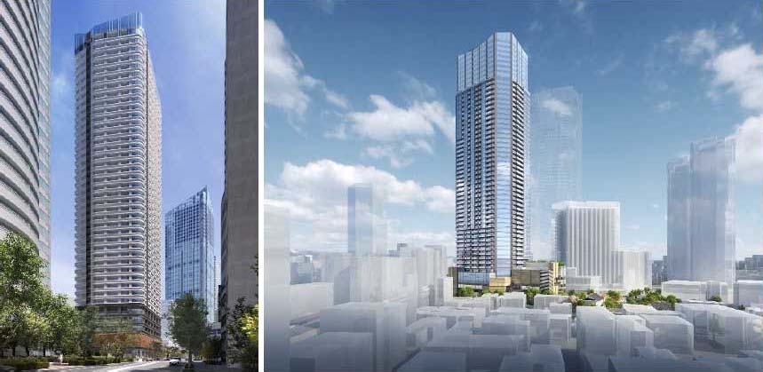 左が愛宕再開発、右が西麻布再開発のイメージパース