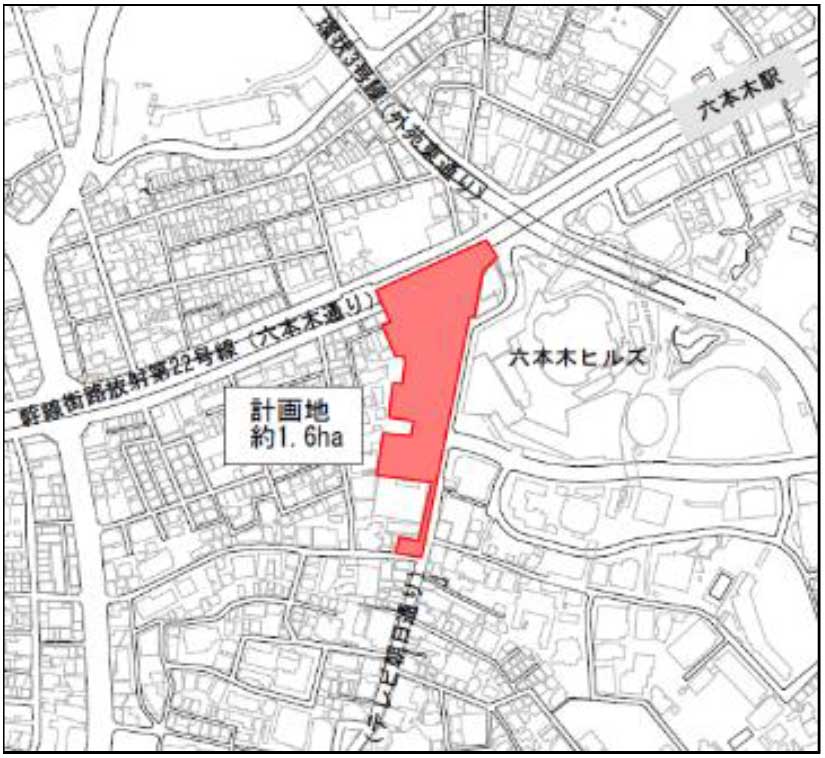 西麻布再開発 施行区域の位置図