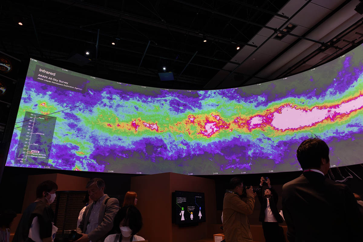 メインエリアを取り囲む360度に巨大スクリーンを設置。各種の観測結果が順番に表示されます