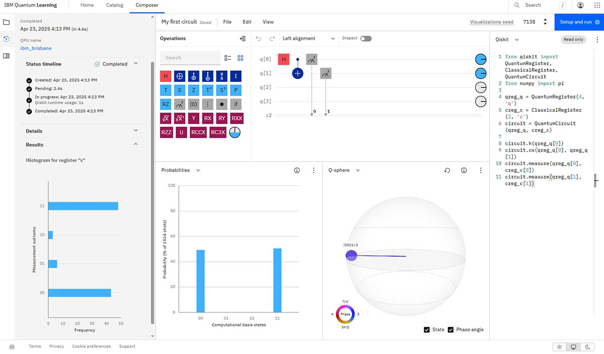 (参考)実機を利用できるサービスの一つ「IBM Quantum Composer」で量子プログラミングをしたところ。アカウントを作れば月に10分まで無料で使えます