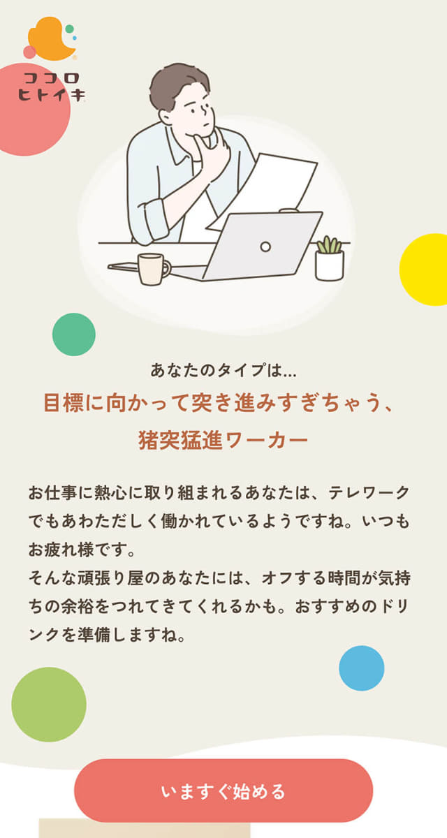 筆者の結果は「猪突猛進ワーカー」だった