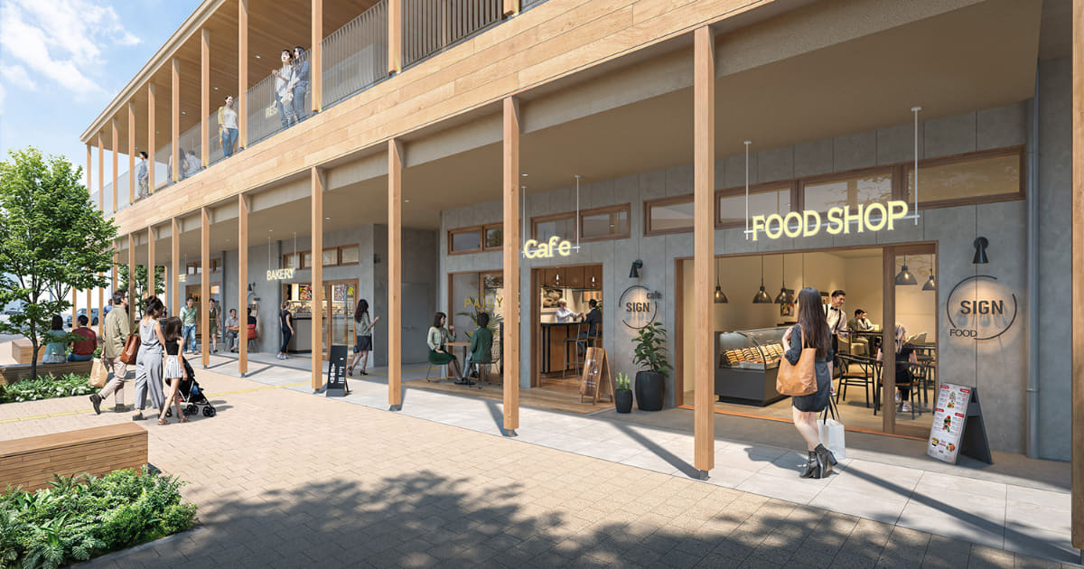 木造商業施設1階パース