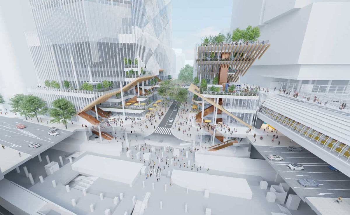 整備するアーバン・コアと地下広場および上空通路のイメージパース