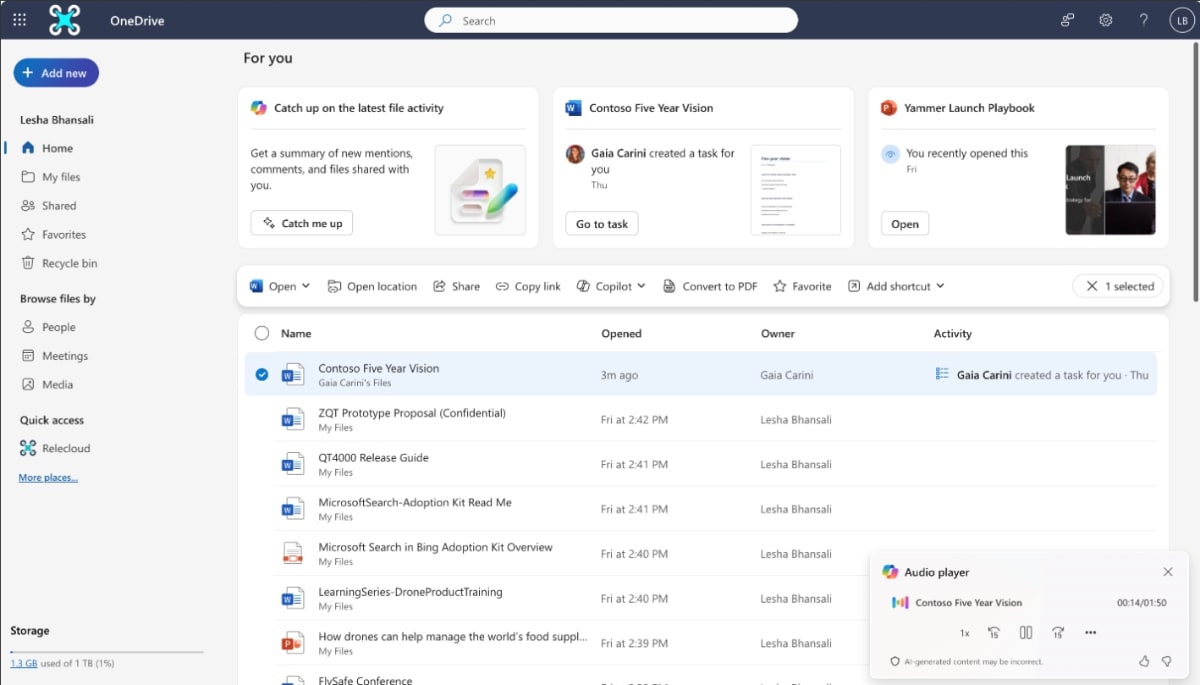 オーディオ概要の再生画面