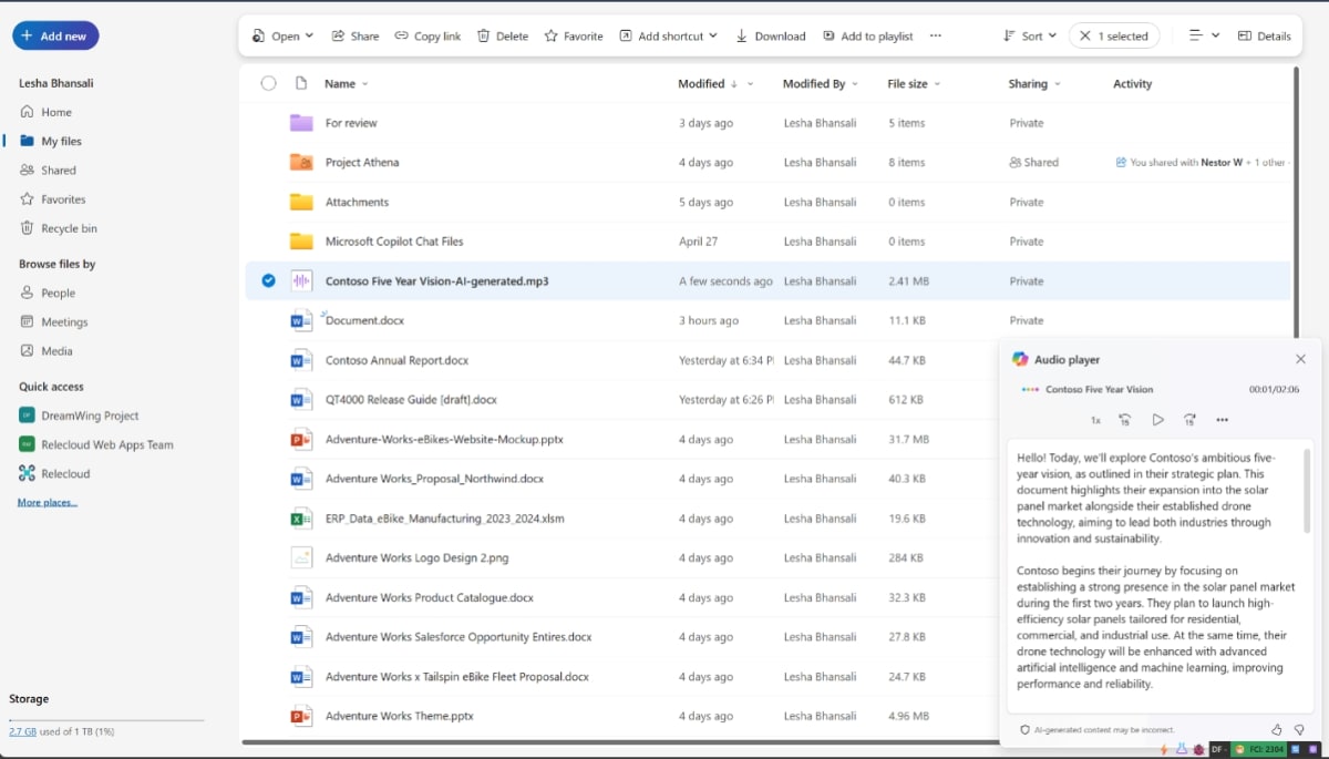 オーディオ概要の文字起こしも可能