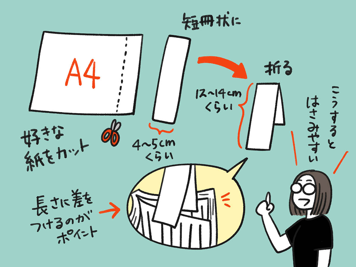 好きな紙を短冊状に切って折る
