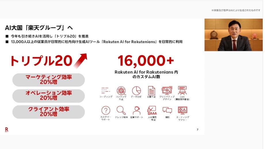 AIアバターの三木谷社長が決算発表