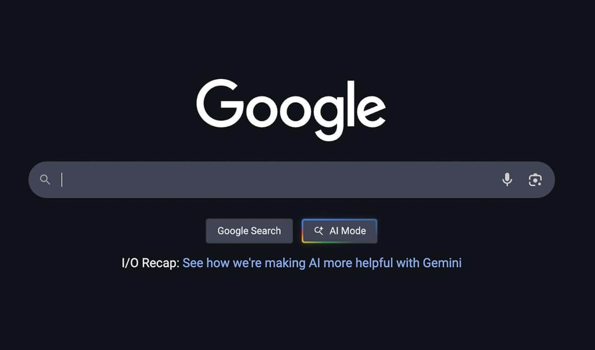 英語でのAI Mode。Google検索に「AI Mode」ボタンが出てきて、大きなテキストボックスに情報を入力する