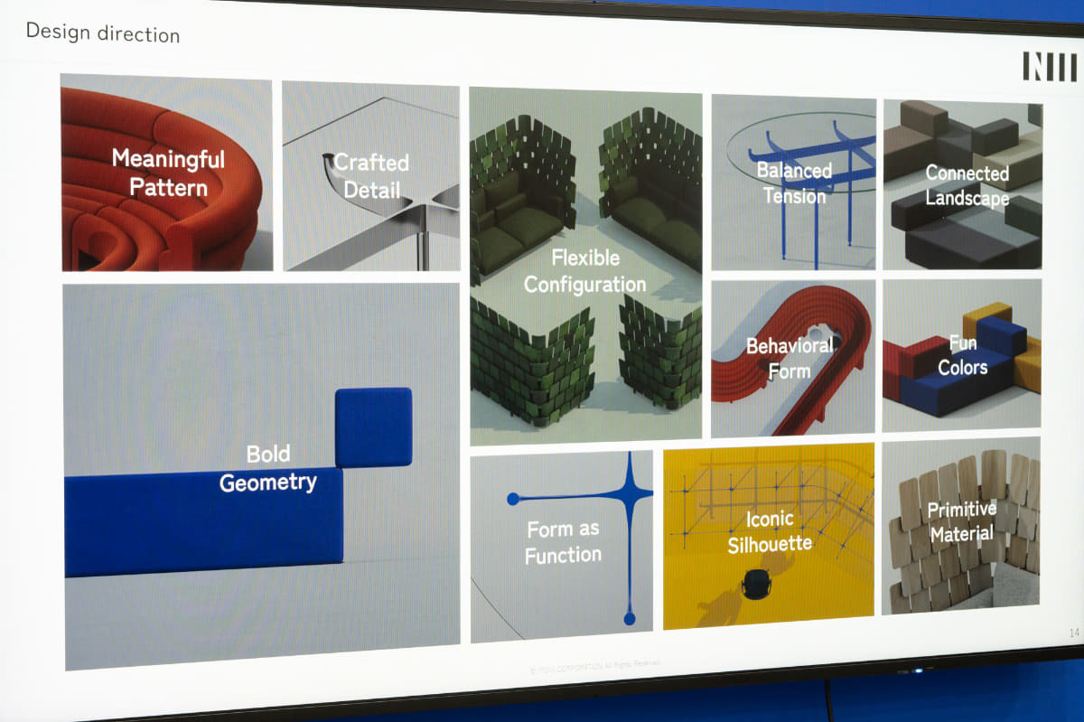ラウンジ空間向けソファ。形状は1種類のみだが組み合わせてバリエーションを生み出せる
