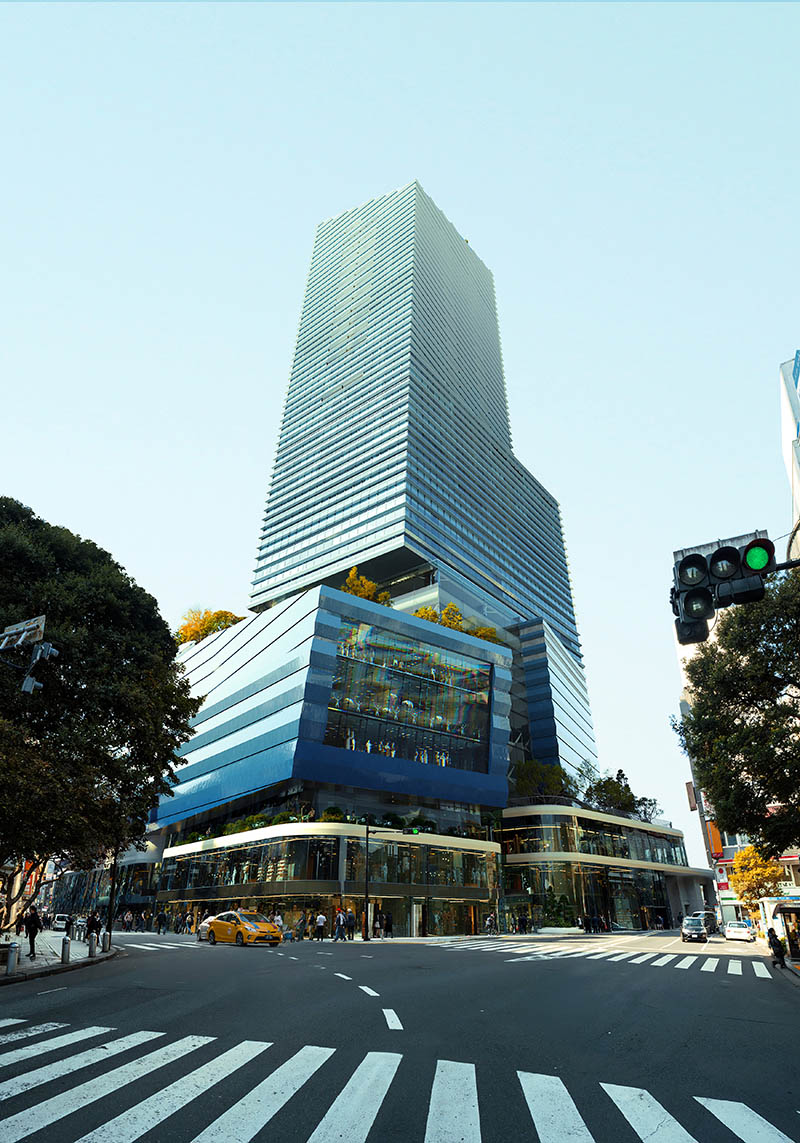 渋谷アッパー・ウエスト・プロジェクト 近景(Image by Mir, Copyright Snøhetta and NIKKEN SEKKEI LTD/提供：東急)