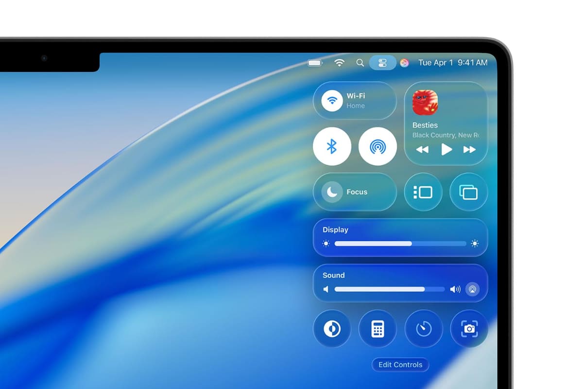 macOS Tahoe 26でのLiquid Glassの例