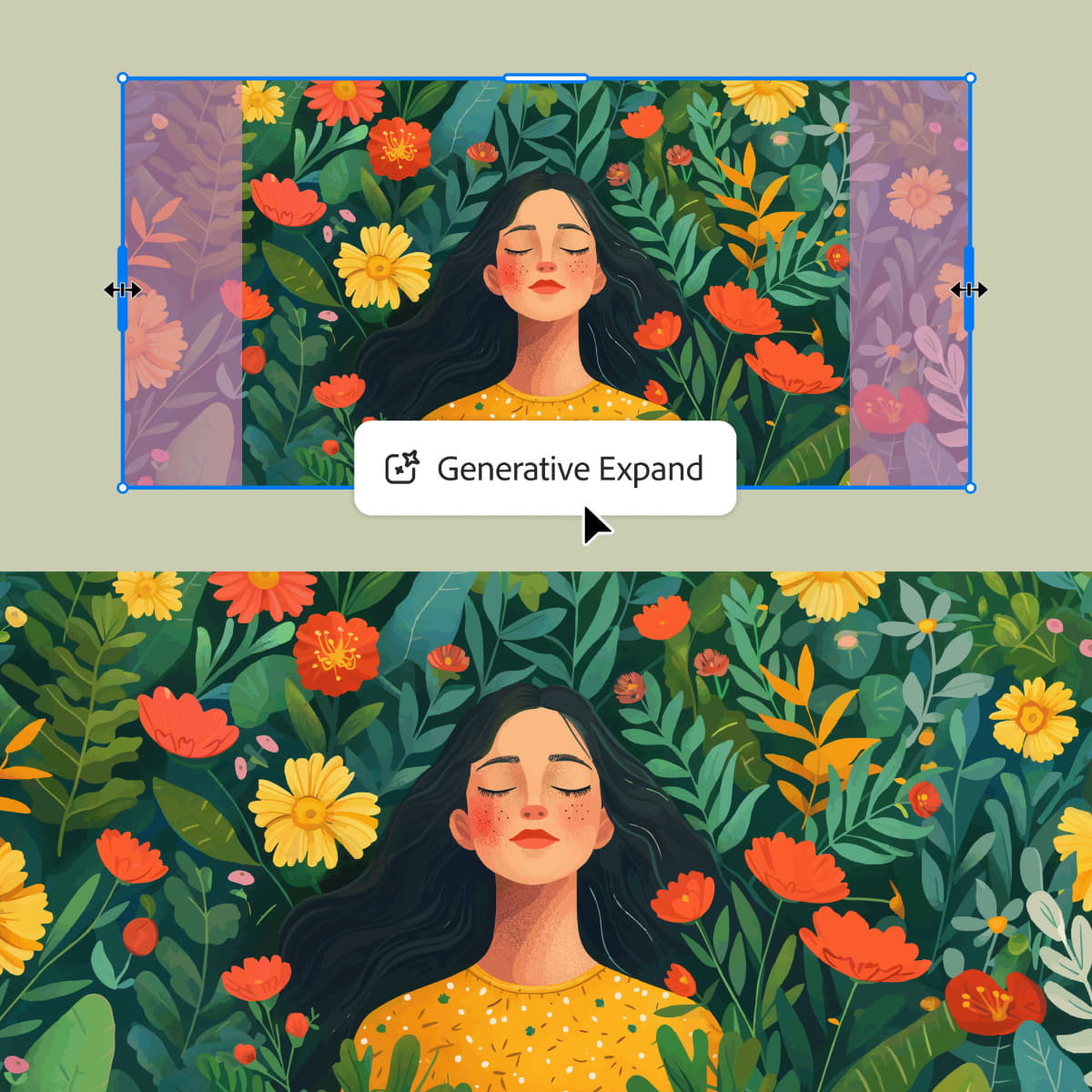 ベクターで描かれたイラストに「生成拡張」