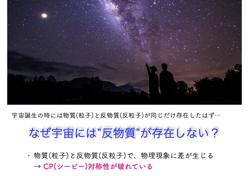 宇宙に反物質が存在しない理由は、物質と反物質のあいだで「CP対称性」が破れているからだと考えられている