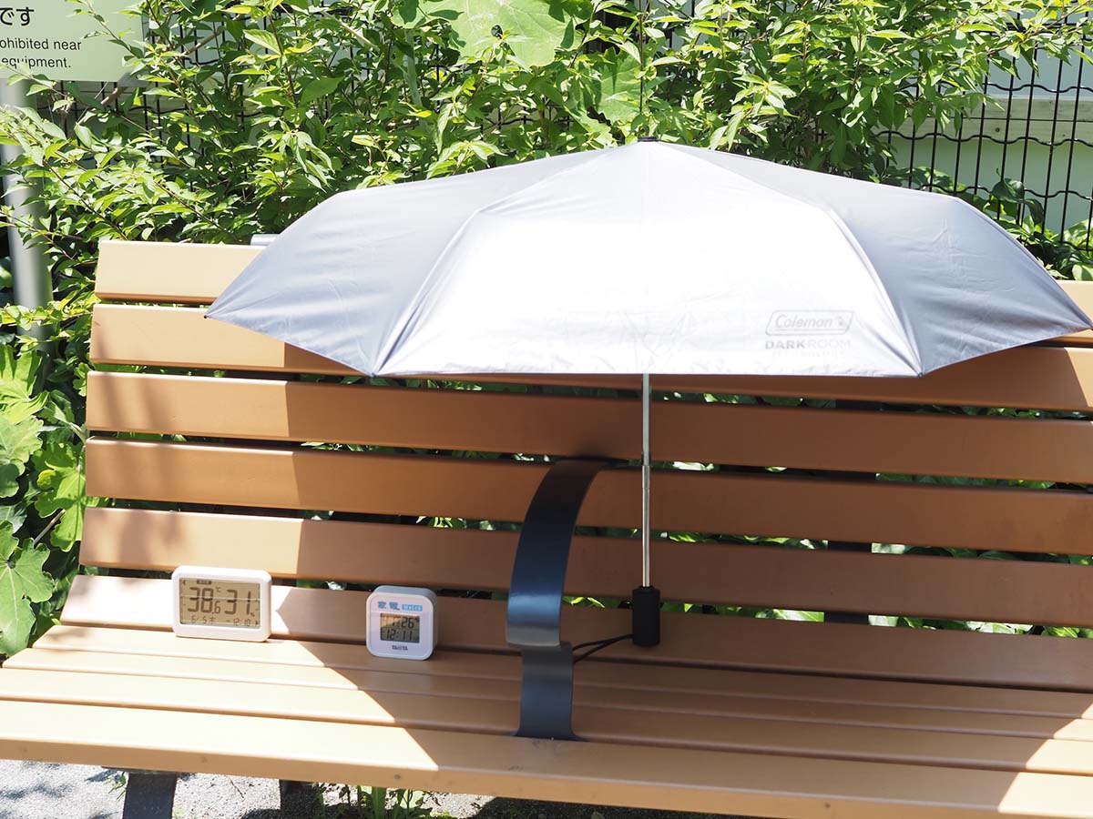 傘を設置して、片方(右)の温度計を日陰においた
