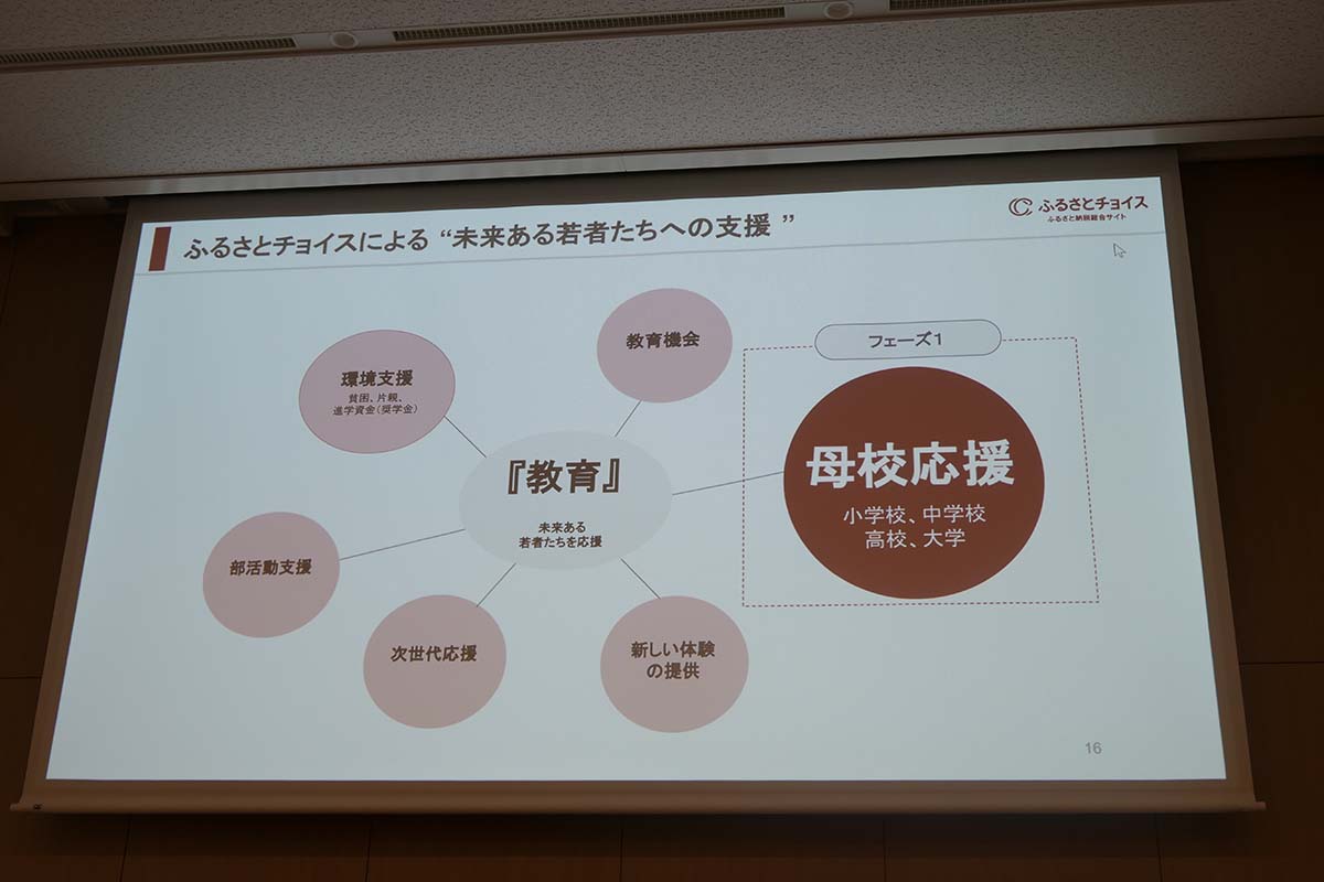 今夏より開始する「エール&レスポンス プロジェクト」第1弾では教育支援に特化。中でもフェーズ1として「母校応援」を実施