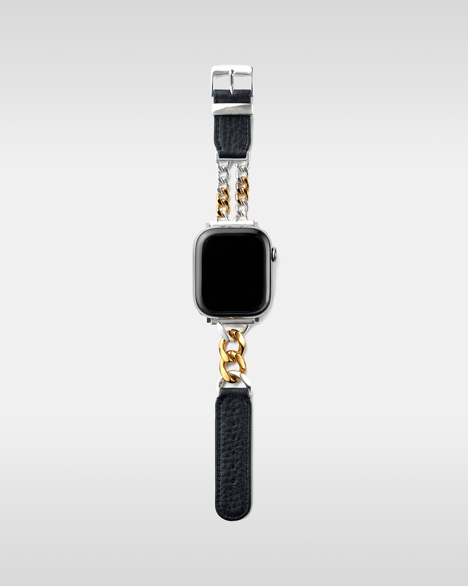 レザーハイブリッドチェーンバンド ゴールドプレーテッド × シルバー925 for Apple Watch