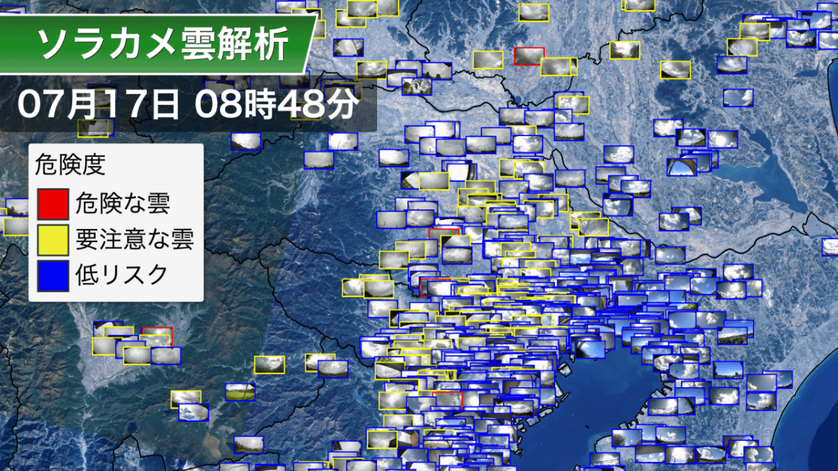 ソラカメの映像からAIが雲の危険度を3段階で判定