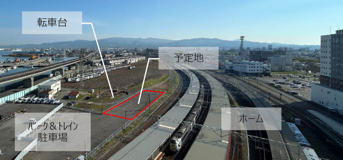 函館駅側から見た「JRモバイルイン函館」予定地