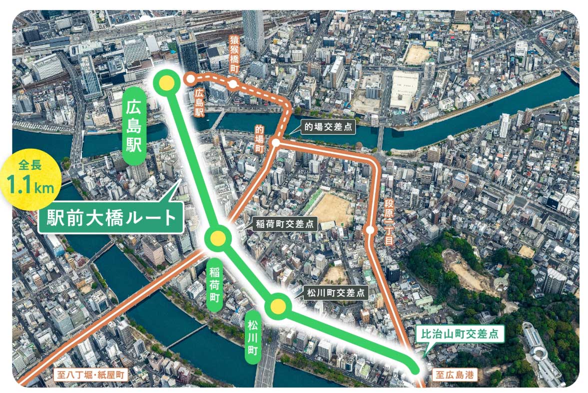 駅前大橋ルート開業で、近隣の路線網は大きく変わる(広島電鉄ホームページより)