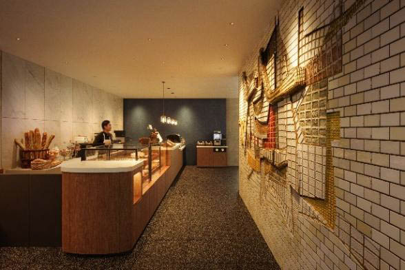 泰山タイル壁画を活かしたカフェスペース(OMO7横浜イメージパース)