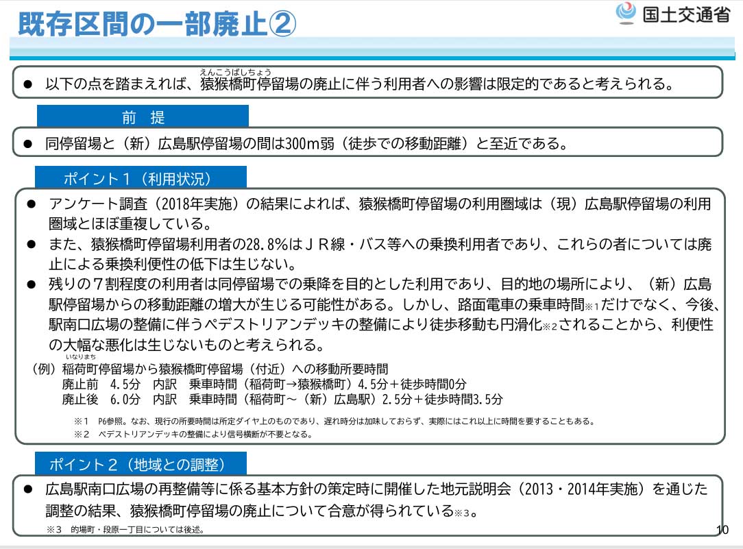 猿猴橋町停留所の廃止に関して、合意はスムーズに得られたようだ(国土交通省資料より)