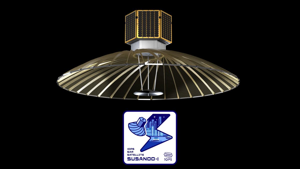 小型SAR衛星QPS-SAR 9号機(愛称:「スサノオ-I」)と打上げミッションマーク(画像提供:QPS研究所)