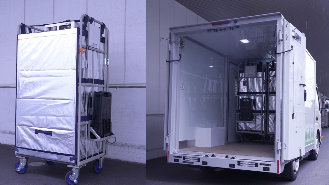 実証実験で使用する輸送用機材とEVトラック