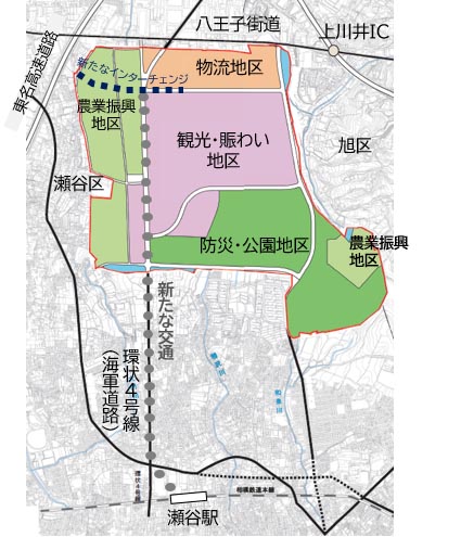 横浜市「<a href="https://www.city.yokohama.lg.jp/kurashi/machizukuri-kankyo/toshiseibi/jokyo/kukakuseiri/kamiseya/chikutoha/kamiseyagaiyou.html">旧上瀬谷通信施設地区の概要</a>」より