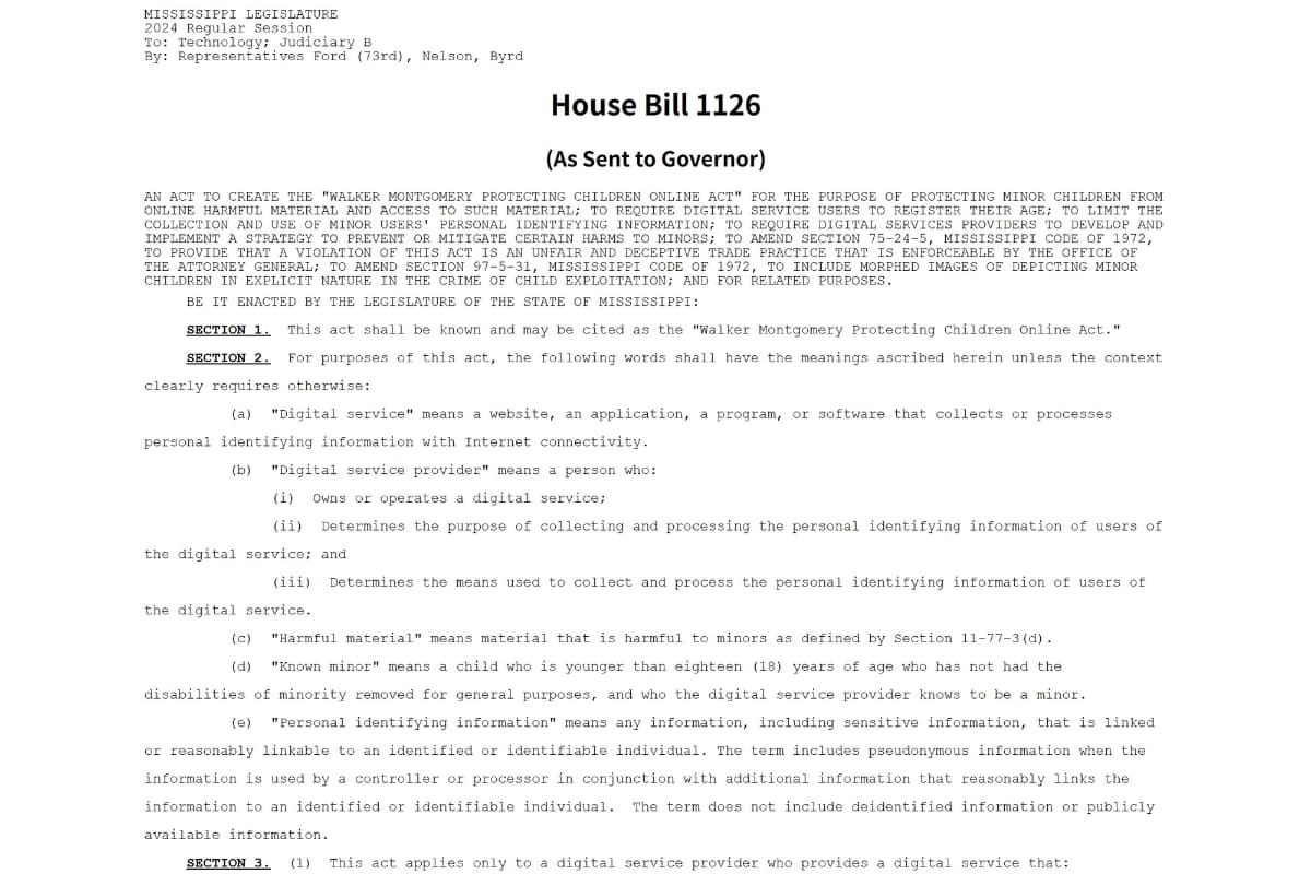 ミシシッピ州の年齢確認法(HB1126、ウォーカー・モンゴメリー・オンライン児童保護法)