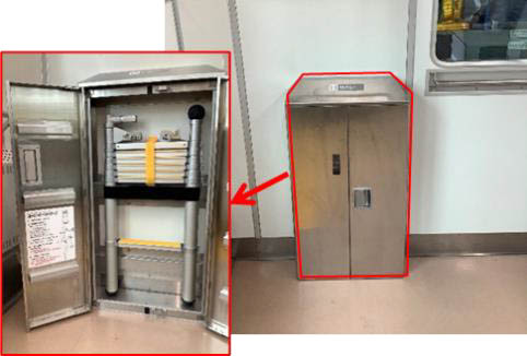 避難はしご設置の例(南武線 E233系)