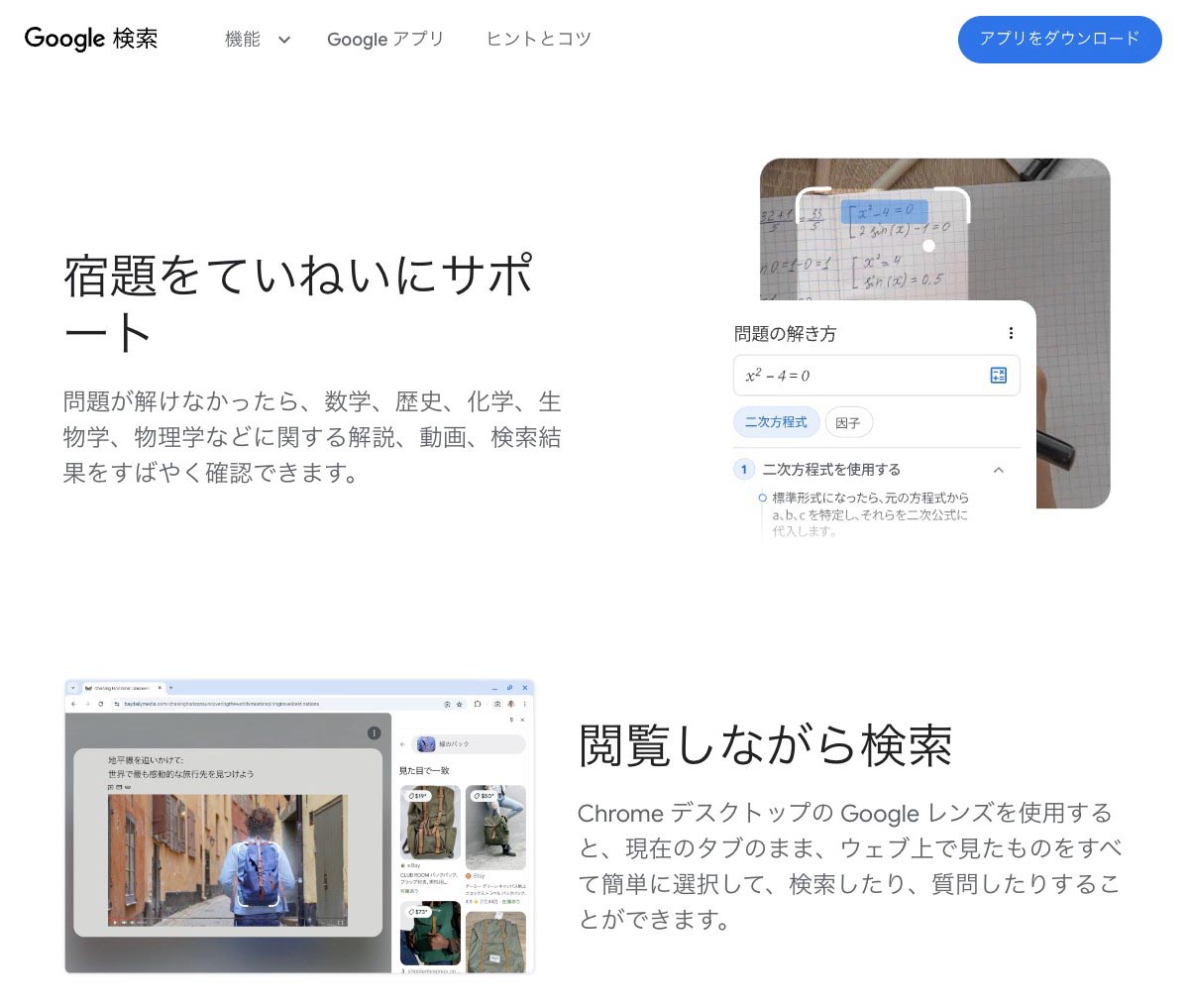日本のGoogleレンズ紹介サイトの記述