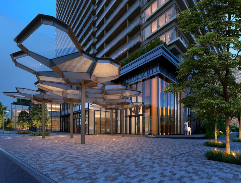 メインエントランス。高架下を通ってアクセスできるので雨に濡れない