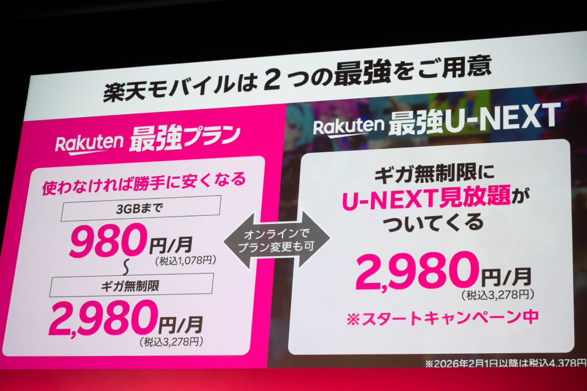 「Rakuten最強プラン」「Rakuten最強U-NEXT」の2種類の体制になる