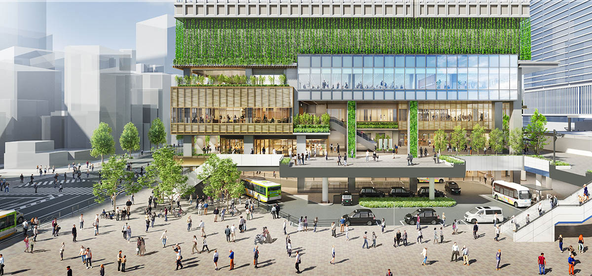 交通広場・駅前デッキ広場断面イメージパース