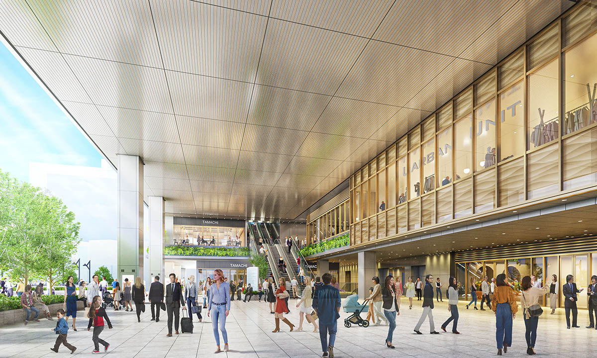 駅前デッキ広場イメージパース(計画敷地内 商業施設付近)