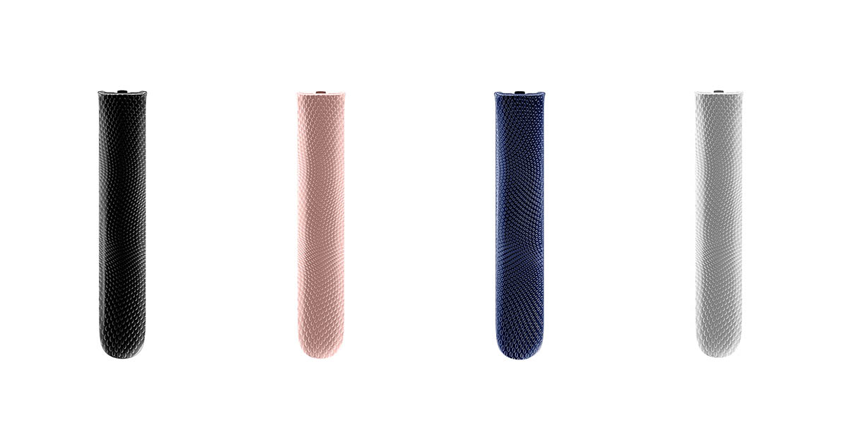 プルーム・オーラ・フロントパネル・パターンド 左からJet Black、Rose Gold、Navy Blue、Lunar Silver