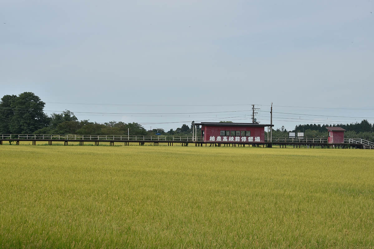 赤く塗られた待合室が特徴的な柏農高校前駅