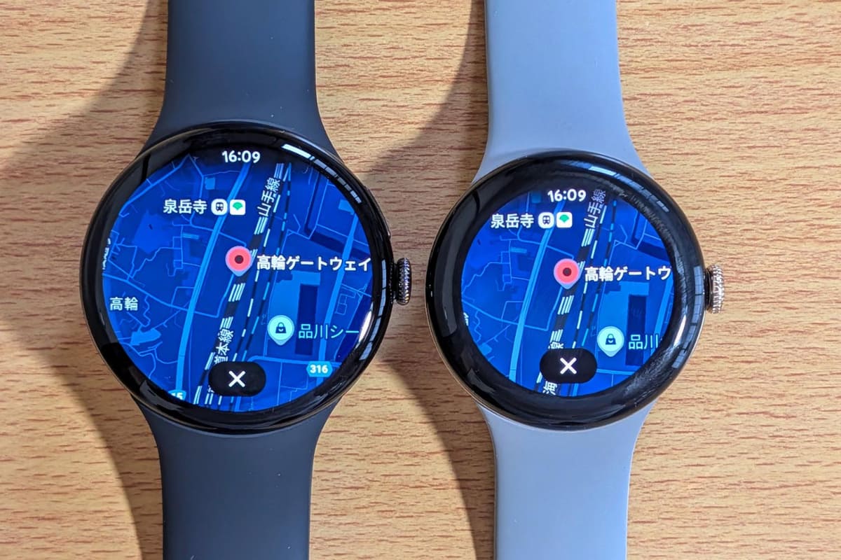 ベゼル幅にご注目。左のPixel Watch 4のほうが明らかに細く、画面も見やすい印象を受けます。これを一度体感してしまうと、旧モデルにはもう戻りたくない!
