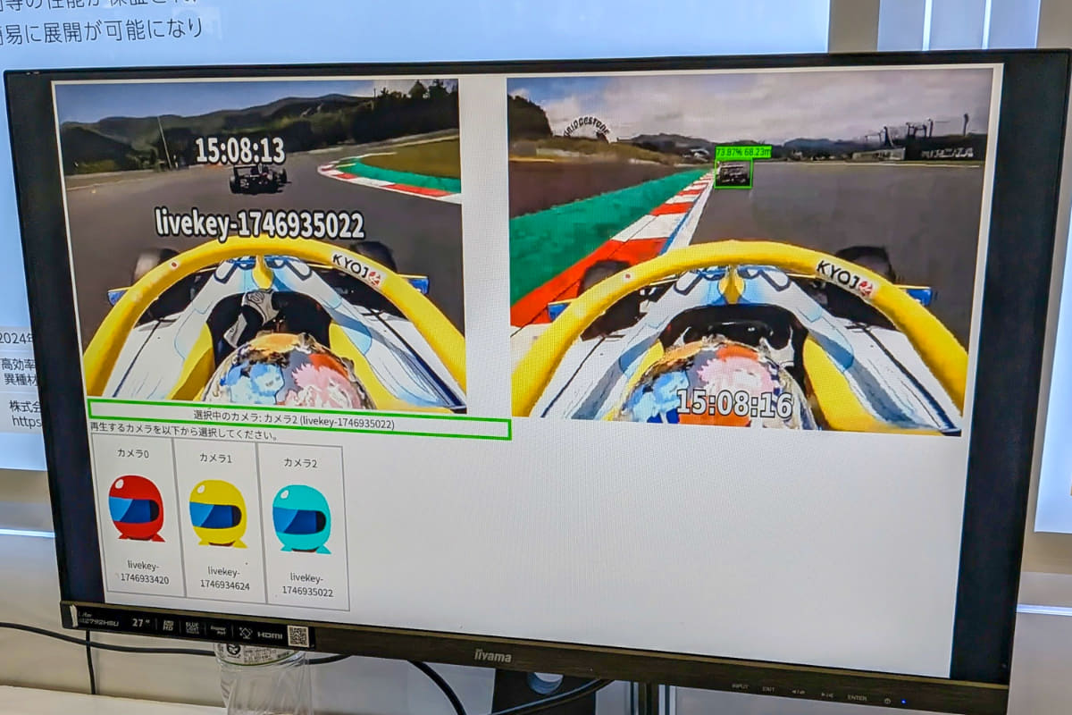 左がカメラ映像、右がAI生成による3秒後の走行状態