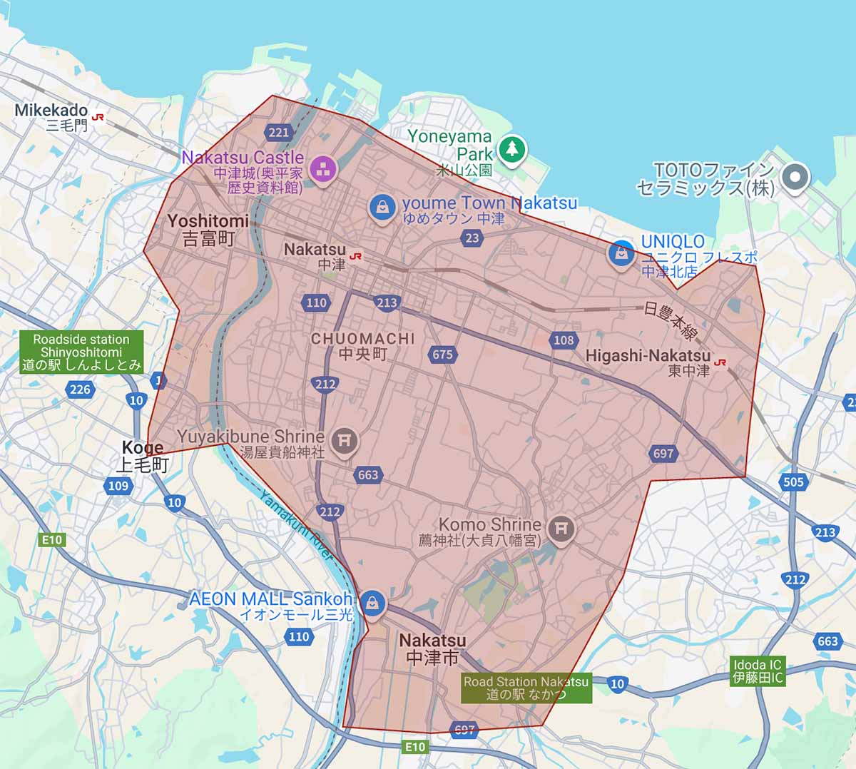 大分県中津市(福岡県吉富町・上毛町の一部エリア含む)