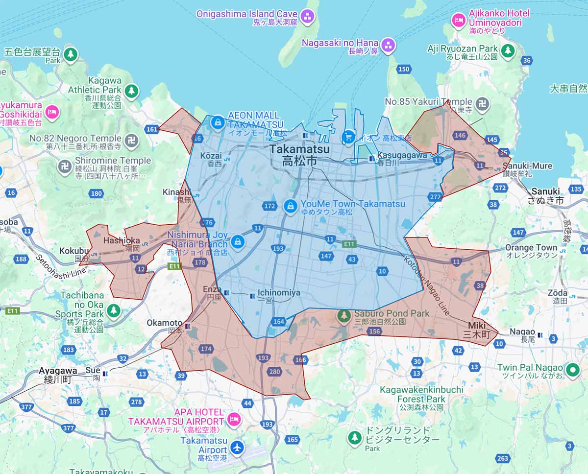 香川県高松市(三木町、綾川町の一部エリア含む)