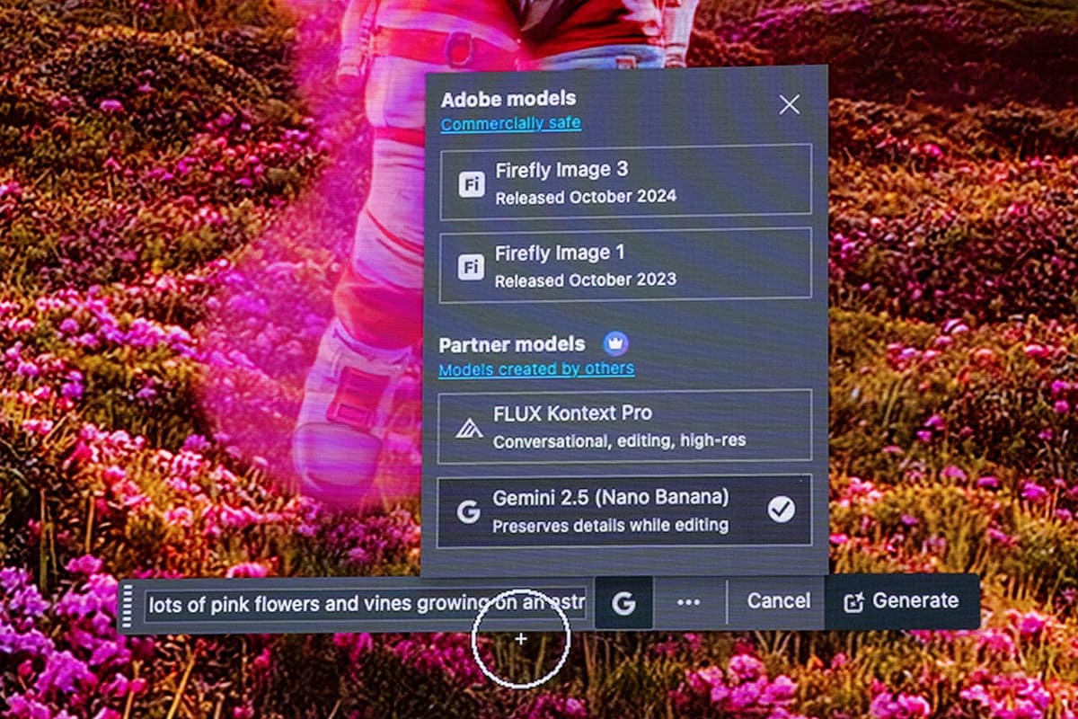 Photoshopでの例。編集時にどのAIモデルを使うのか選択可能に